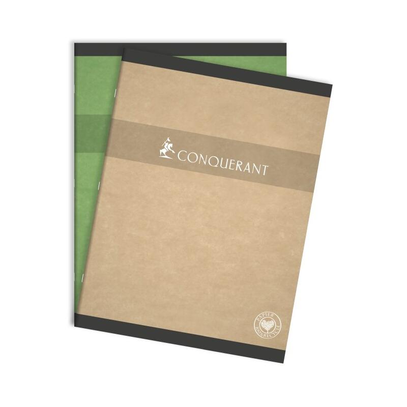 CONQUERANT Lot de 10 Cahier Recyclé carte piqué 24x32, 96p./48 feuilles 70g/m², Séyès, coloris assortis (4) - 3020120011165_0