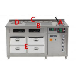 Corner à pâtes multifonction - 4 cuiseurs à pâtes automatiques avec bain-marie 15 bacs GN1/6 pour sauces chaudes_0