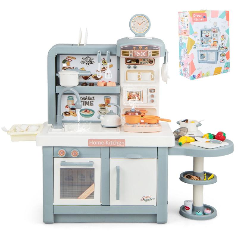 Cuisine enfants 3 ans+ - 48 accessoires jouet dînette avec lumières, sons réalistes et vapeur - Cadeaux de Noël/Anniversaire gris - 20_0008371_0
