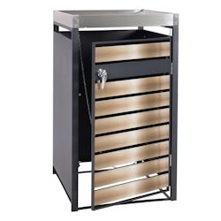 Décoshop26 - Abri poubelle avec bac à plantes porte verrouillable 125 x 68 x 80 cm métal anthracite doré 04_0005703 - 3000252974392_0