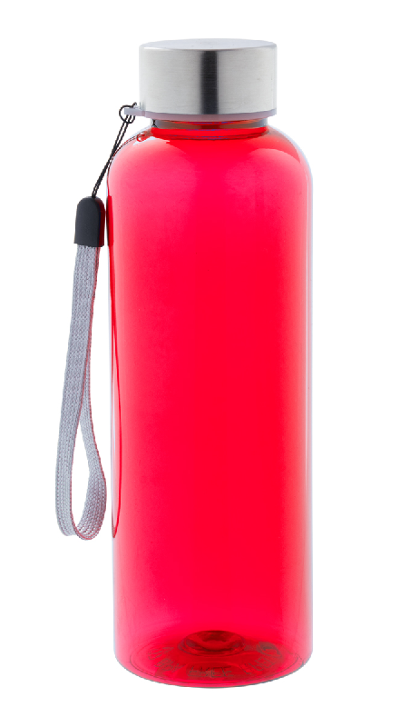 Gourde en plastique RPET - sans BPA - bouchon inox et cordelette - 500 ml - couleur rouge_0