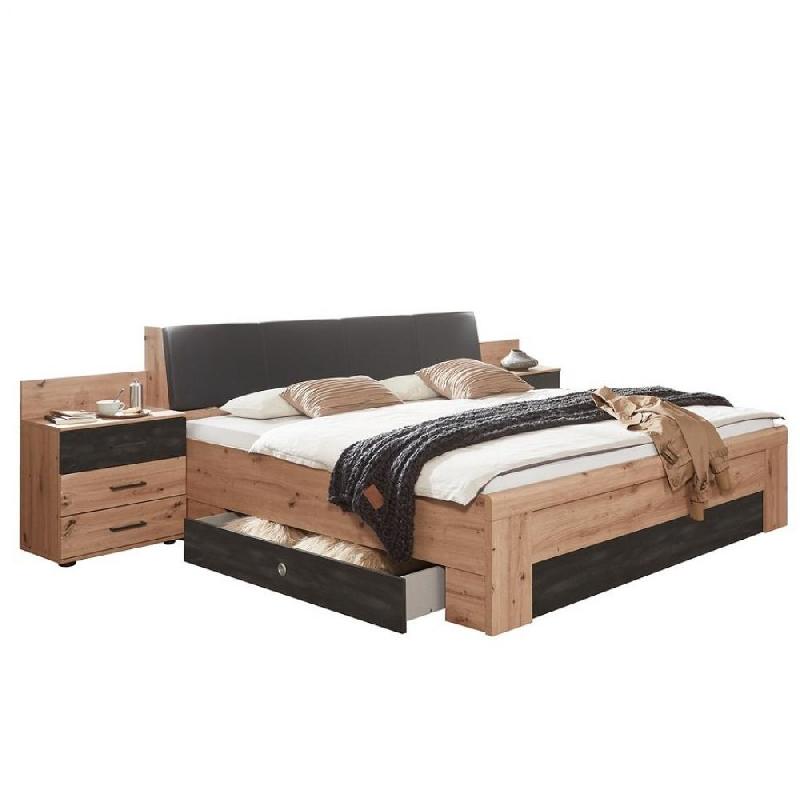 Lit design Burnaby 180x200 cm - 2 chevets, tête en cuir synthétique, tiroirs et coffre de rangement_0