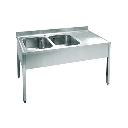 PLONGE - 2 BACS DROITE 400X500 MM - INOX - ADOSSÉE - 1600X700X900 MM - PIEDS CARRÉS 50X50 MM - SANS ÉTAGÈRE_0