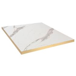 Restootab - Plateau 60x60 decor marbre blanc chants laiton - blanc Bois manufacturé 3760371516469_0