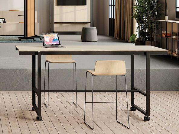 Table haute Be1 sur roulettes avec frein_0