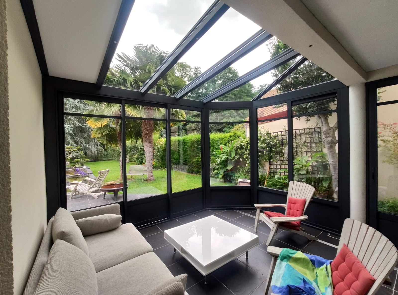 Véranda en aluminium à coulissant intérieur - Couleur 7016 Gris anthracite - Sur mesure_0