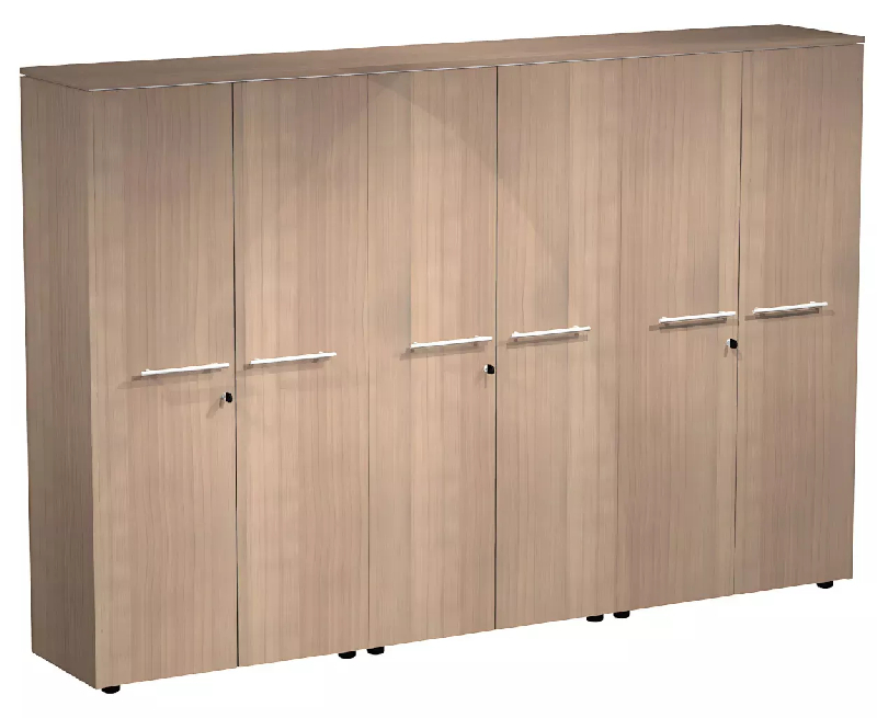 Armoire 6 portes mélaminé à serrure - 9 étagères - L. 243 x P. 43 x H. 158 cm So Flora - Noyer Naturel_0