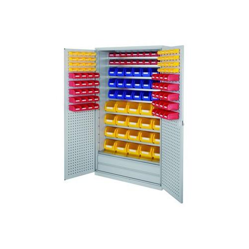 Armoire grande capacité Rasterplan - H1950xl1130xp590mm - Avec 9 tablettes, 2 tiroirs et 61 bacs à bec_0