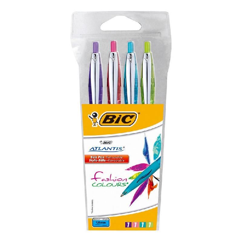 BIC ATLANTIS STYLOS-BILLE BIC ATLANTIS - POCHETTE DE 4 - COLORIS FASHION