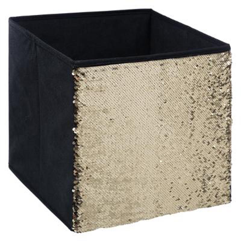Boîte de rangement pliable Sequin Shine 31x31cm noir - Paris Prix - Pratique & astucieux, adaptable aux étagères Mix N Modul_0