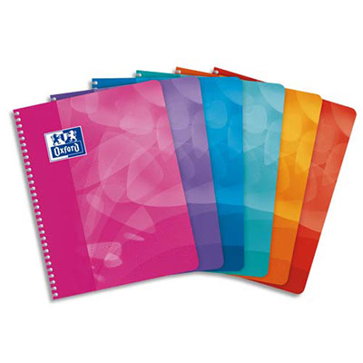 CAHIER OXFORD LAGOON - COUVERTURE POLYPROPYLENE - SPIRALE - 17 X 22 CM - 100 PAGES - 90G -  5X5 - COLORIS ASSORTIS