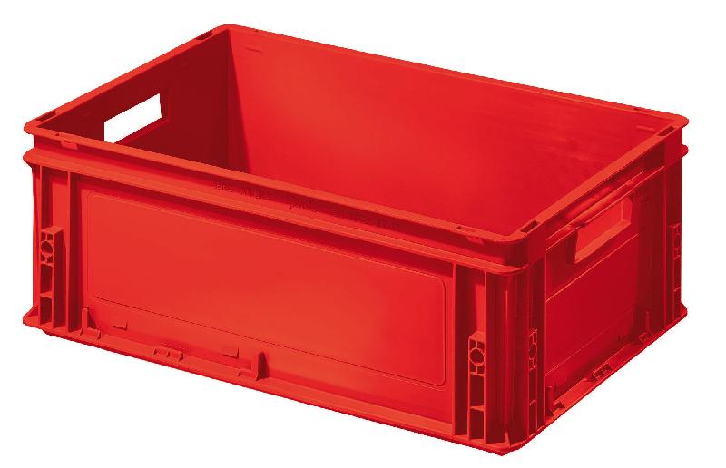 Caisse plastique athéna rouge 40 litres poignées ouvertes_0