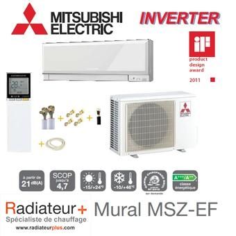 CLIMATISATION MURALE INVERTER MITSUBISHI PRÊT À POSER  MSZ-EF50VE/MUZ-EF50VE (5.0KW) + KIT 03KPS1412M1