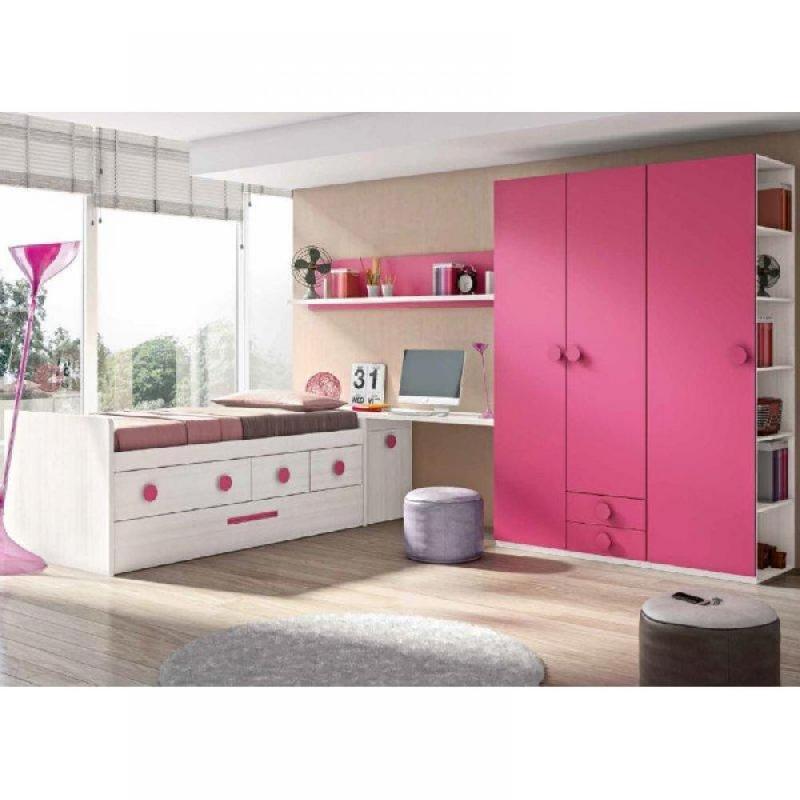 COMPOSITION CHAMBRE ENFANT FILLE NINA FUCHSIA ET CHENE BLANC COUCHAGE 190 X 90