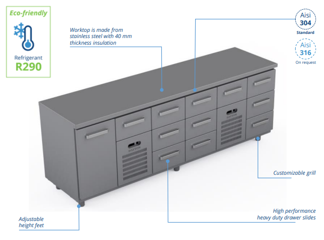 Comptoir réfrigéré en acier inoxydable -2400 × 660 × 900 mm - CST-24-103303_0