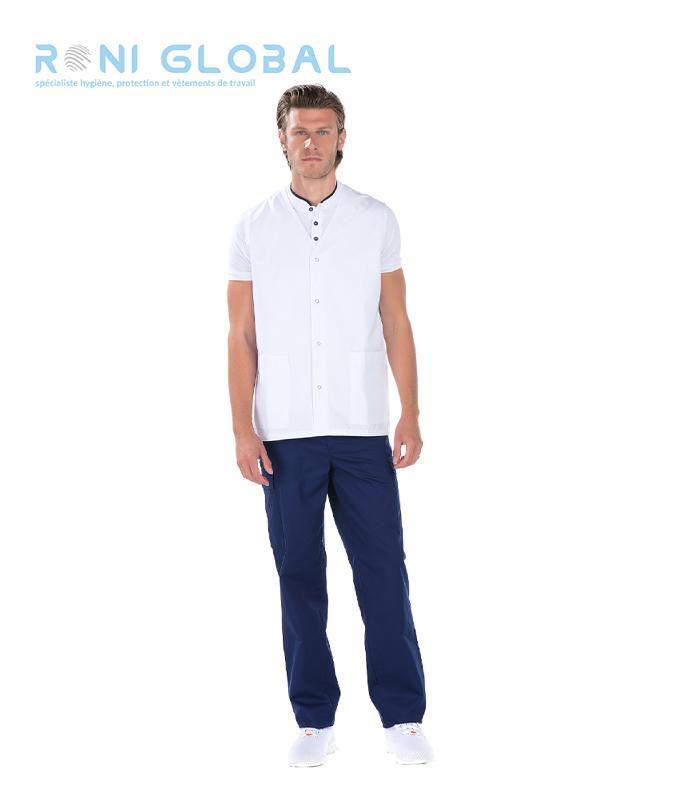 Gilet de travail médical blanc unisexe sans manche - 2 poches - polyester et coton - BEN BIS REMI CONFECTION_0