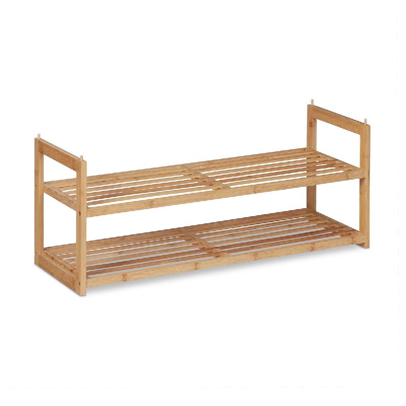 Helloshop26 - Étagère à chaussures empilable moderne 2 niveaux extensible rangement entrée 60 x 25 x 40 cm en bambou naturel 13_0009957 - Bambou 3_0