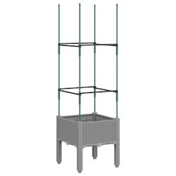 Helloshop26 - Jardinière bac lit surélevé plantes fleurs terrasse jardin avec treillis clair 40 x 40 x 142,5 cm PP gris 02_0038358 - 3000214184036_0