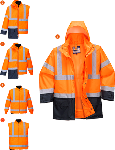Parka bicolore executive 5-en-1 orange marine S768, M - Certifié CE - Bandes réfléchissantes - Capuche détachable - XS à 5XL_0