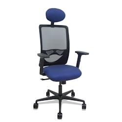 Piqueras y Crespo - Fauteuil de bureau Zulema synchro avec maille noire, assise Bali bleu marine, accoudoirs 2D, roues 65 mm et appuie-tête_0