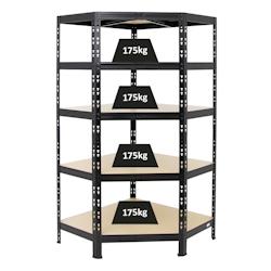 PROREGAL Étagère d'angle charge lourde TIGER, HxLxP 180x90x45cm, 175kg par Niveau, Noir, Étagère robuste de garage, atelier, cave, sous-sol - noir_0