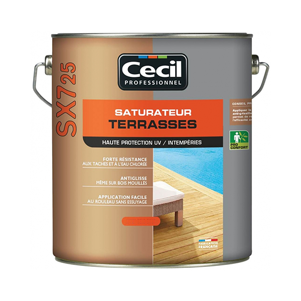 SATURATEUR POUR TERRASSE BOIS - SX725 CECIL PROFESSIONNEL - NATUREL INCOLORE MAT - POT 5L