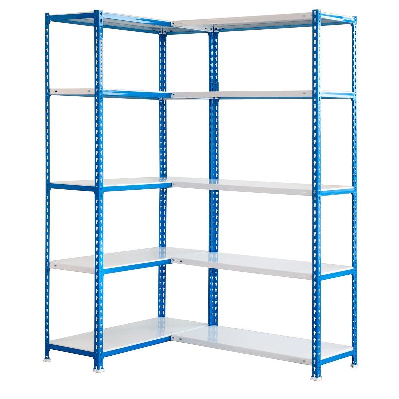 SimonRack Étagère d’angle métallique 2000 mm, Tablettes en Acier, 80 kg par Niveau, Bleu - Simoncorner - bleu métal 8435104973066_0