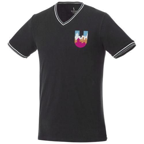 T-shirt maille piquée manches courtes homme Elbert - col V avec poignets contrastés - 100% coton 180 g/m²_0