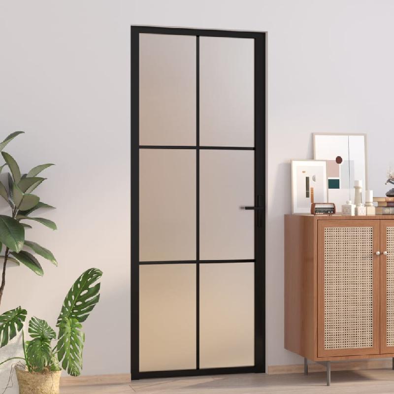 Vidaxl porte intérieure 83x201,5 cm noir verre mat et aluminium 350557_0