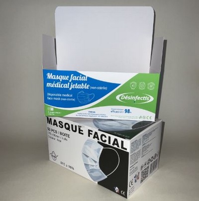 Boite pour masques en papier - carton blanc 300 gr/m² - impression quadri personnalisée_0