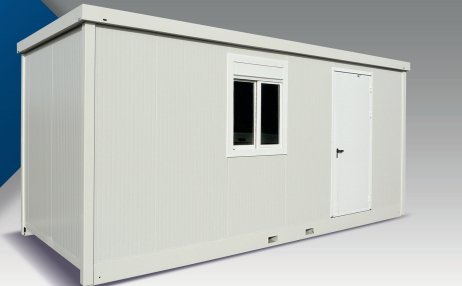 Bungalow de chantier Junior J60 - monobloc, bureau, vestiaire, sanitaire, stockage, réfectoire aménagé - ossature plastique - parois panneau sandwich isolé - dimensions 5.940 x 2.500 x 2.700 m_0