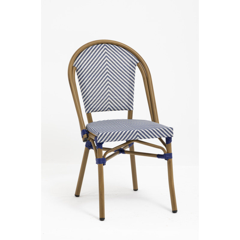 Chaise de terrasse légère et empilable - Lazare - textilène bleu et blanc - aluminium couleur rotin_0