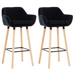 Décoshop26 - Lot de 2 tabourets de bar en velours noir pieds en bois avec repose-pieds et accoudoirs style rétro moderne 10_0000321 - noir 300085716_0