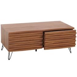 Décoshop26 - Table basse table de salon design incurvé 2 tiroirs en bois manguier et métal 46x110x55 cm aspect noyer 04_0008457 - 3000262572953_0