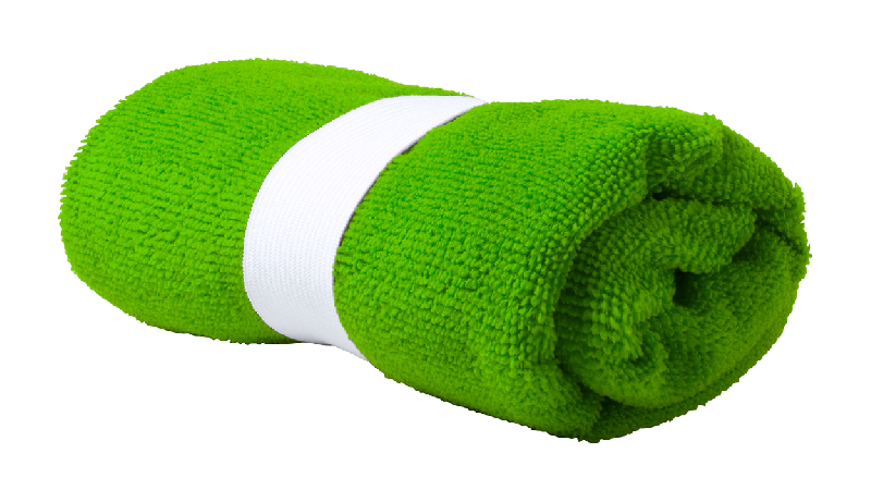 Serviette en microfibre 160 g/m2 - 55 gr - Couleur verte avec passant en caoutchouc_0