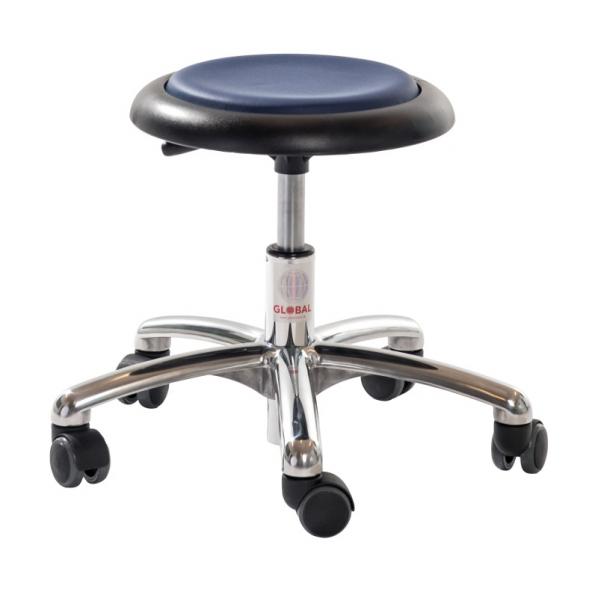 Tabouret professionnel petite enfance - Base alu - Assise simili cuir bleu - 5 roulettes - Garantie 5 ans_0