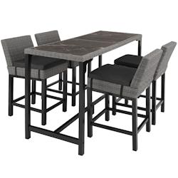 Tectake Table en rotin Lovas avec 4 chaises Latina - gris -404851 - gris 404851_0