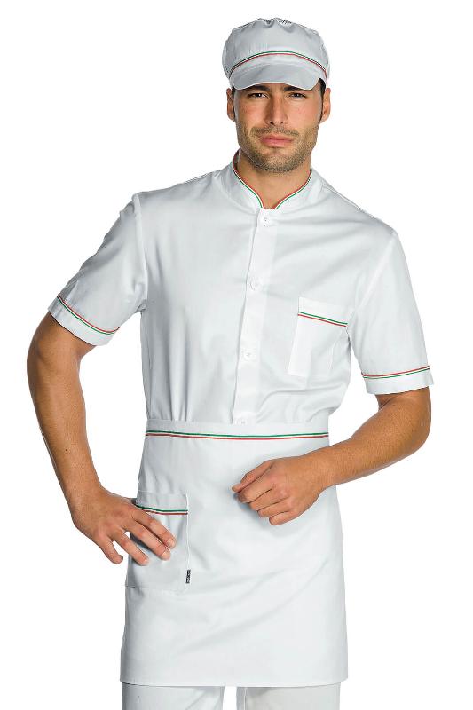 VESTE CUISINIER MANCHES COURTES COREANA LAVORO BLANC TRICOLORE 100% COTON
