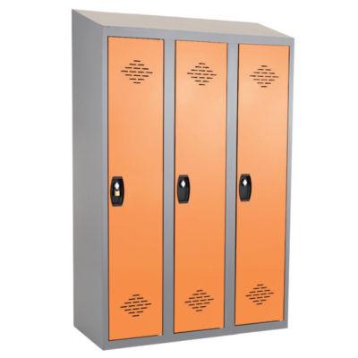 Vestiaires monobloc Confort Industrie salissante 3 cases, toit incliné, gris / orange_0