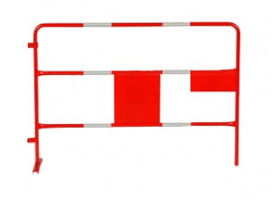 Barrière de chantier rouge avec plaque centrale et plaque d?Angle_0