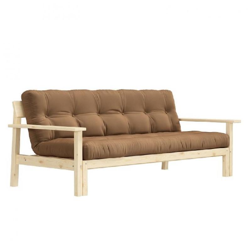 CANAPÉ CONVERTIBLE FUTON UNWIND PIN NATUREL COLORIS MOCCA 130 X 190 CM._0