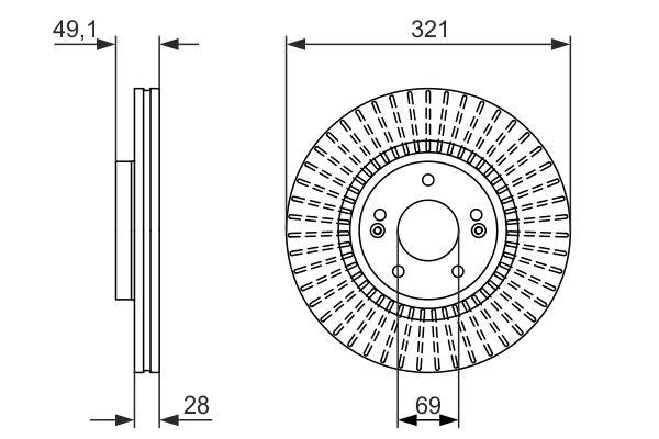 Disque de frein Bosch 0986479786 - ventilé - 5 trous - épaisseur 28 mm - côté avant_0