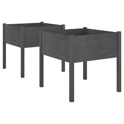 Helloshop26 - Jardinière bac lit surélevé plantes fleurs jardin terrasses lot de 2 70 x 70 x 70 cm bois de pin massif gris 02_0039004 - 3000218016555_0