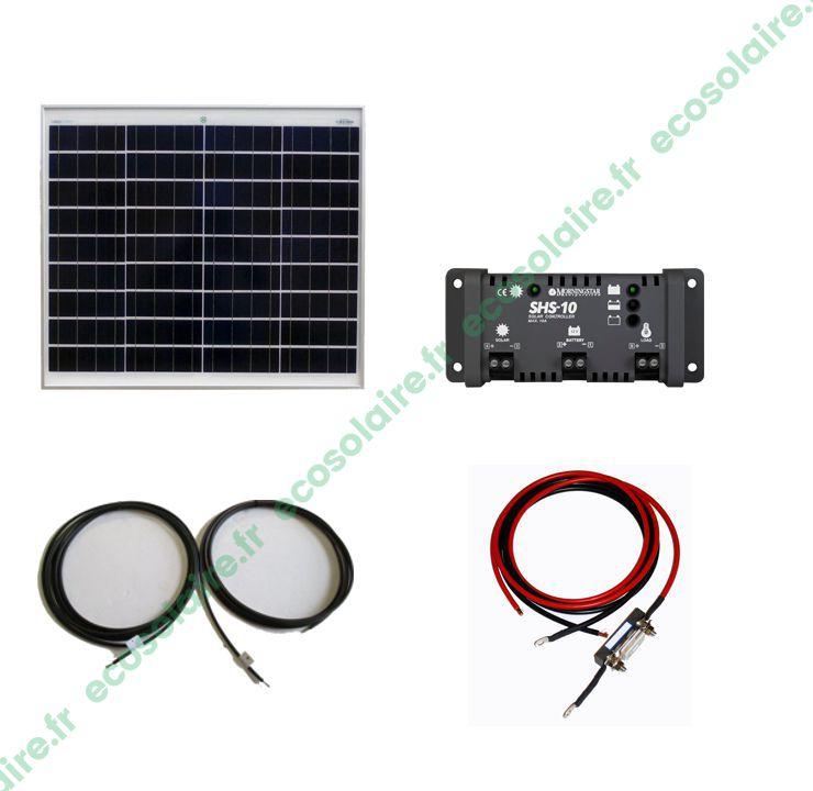 KIT AUTONOME SOLAIRE 50W 12V ÉCOSOLAIRE® AVEC BATTERIE POTENCE DE FIXATION AUCUNE_0