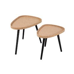Möbilia Table d'appoint Möbilia, lot de 2 | Plateau en MDF avec liège naturel | Structure en pin noir | L 50 x P 40 x H 44 cm - multicolore 28020050_0