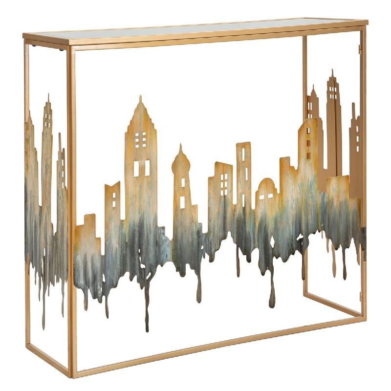 Mauro Ferretti Console City 110 X 38,5 X 81 Cm En Métal Doré, Profil Urbain Et Plateau En Verre Miroir - Style Glamour Moderne - multicolore 1427560_0