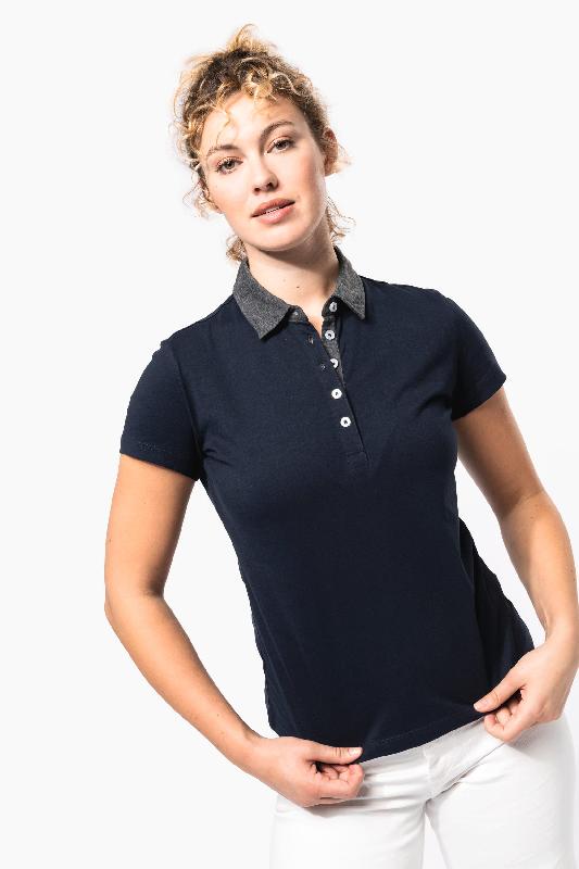 Polo jersey bicolore femme - Réf: K261 - 100% coton peigné, col chemise élégant, marque Kariban_0