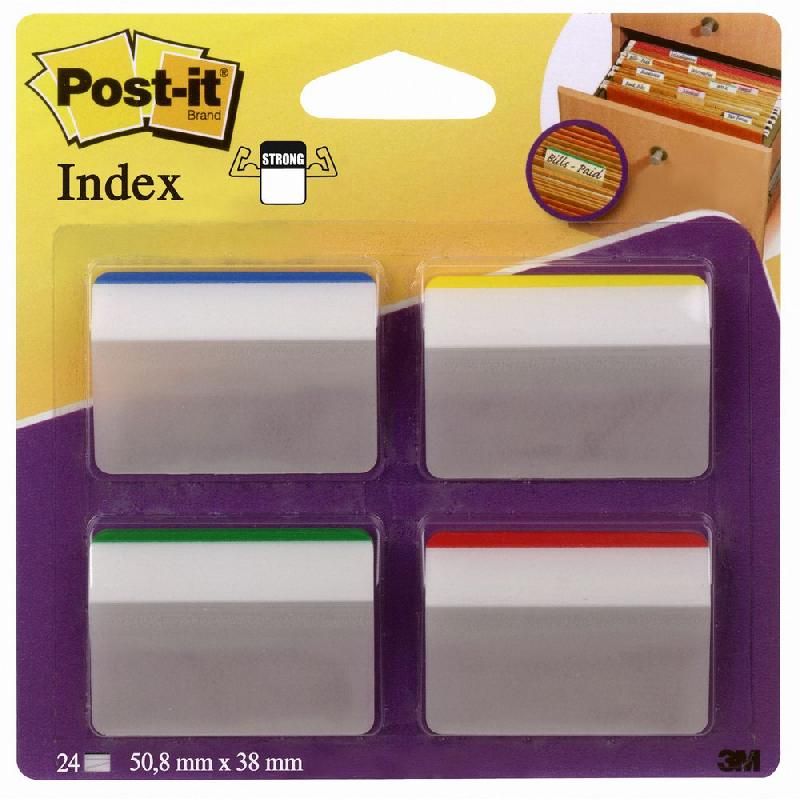 POST-IT® INDEX SOLIDES CLASSEMENT ONGLETS BISEAUTÉS GRAND FORMAT 50,8 X 38 MM ASSORTIES COULEURS 4 X 6 PAQUET 686-A1