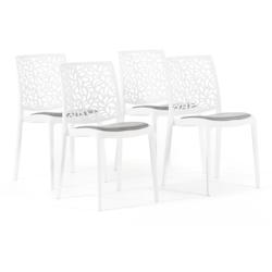 RATTATAN Lot de 4 chaises en polypropylène avec coussin, empilables, design moderne pour cuisine, salle à manger, bar ou restaurant – Anna – Bla_0