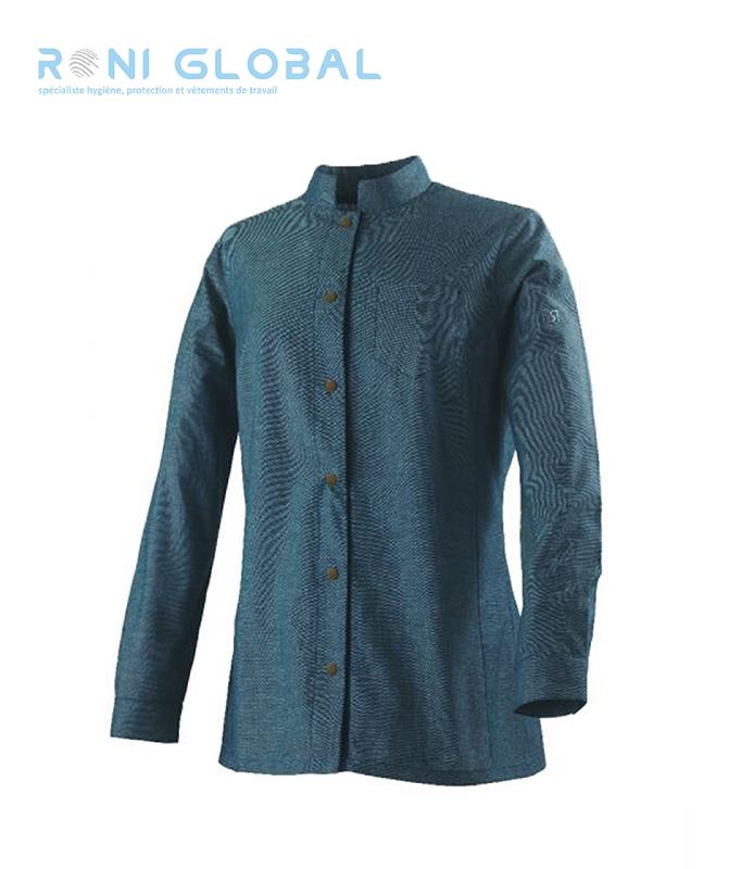 Veste de cuisine femme en denim chambray - manches longues - coton 100% - 1 poche - BRIVA ROBUR_0
